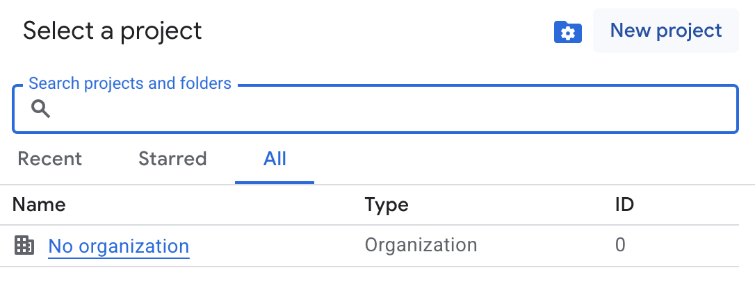 Google Cloud Console - New project