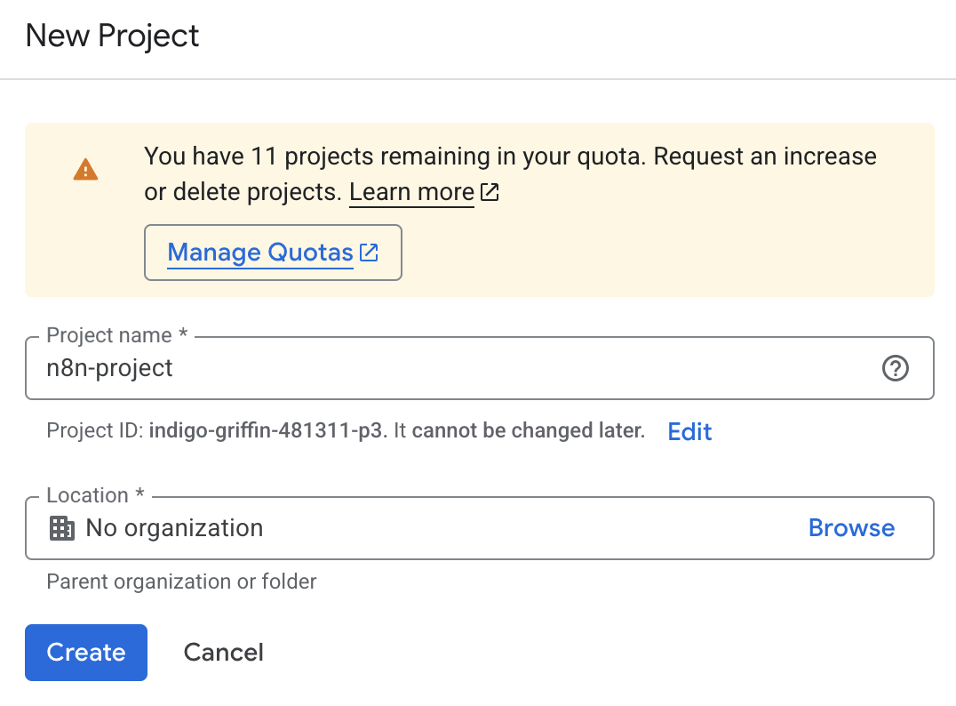 Google Cloud Console - Input project name