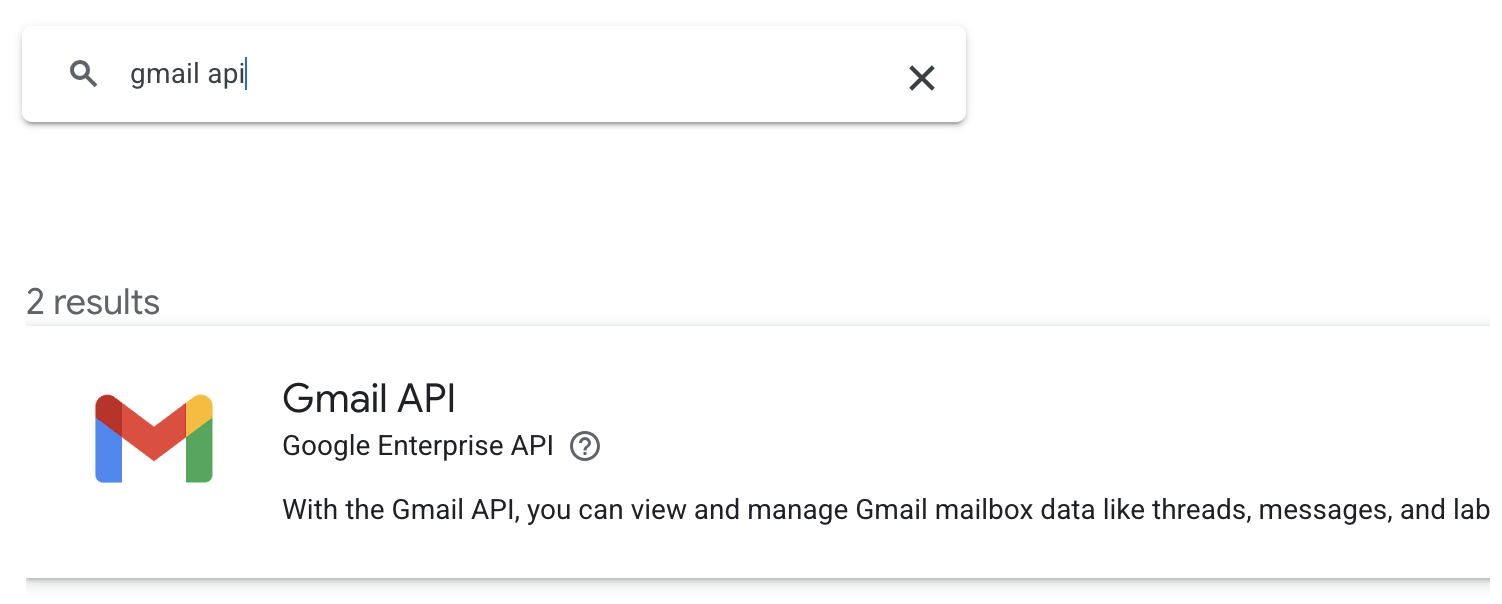 Google Cloud Console - Search for Gmail API