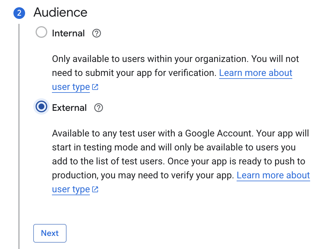 Google Cloud Console - Audience